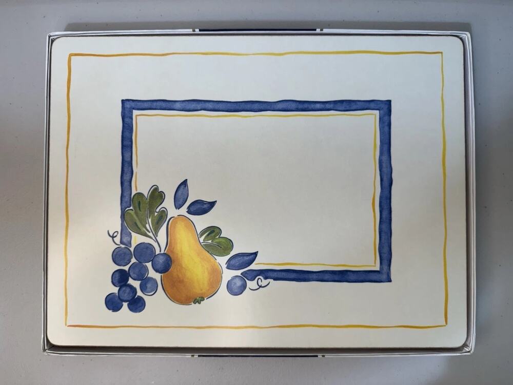 4 Pimpernel “Lindos” Pear Grapefruit Fruit Cork-Back Placemats England 16” X 12”